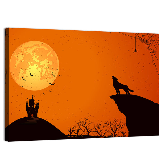 Howling Wolf Under Full Moon Wall Art as a canvas print