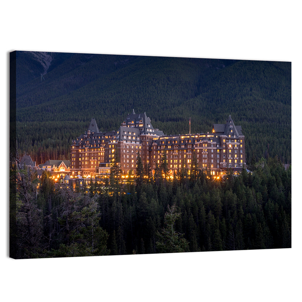Fairmont Banff Springs at Dusk Wall Art, canvas print, landscape