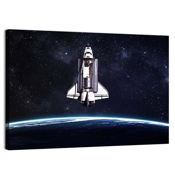 Space Shuttle Over Curved Earth Wall Art as a canvas print