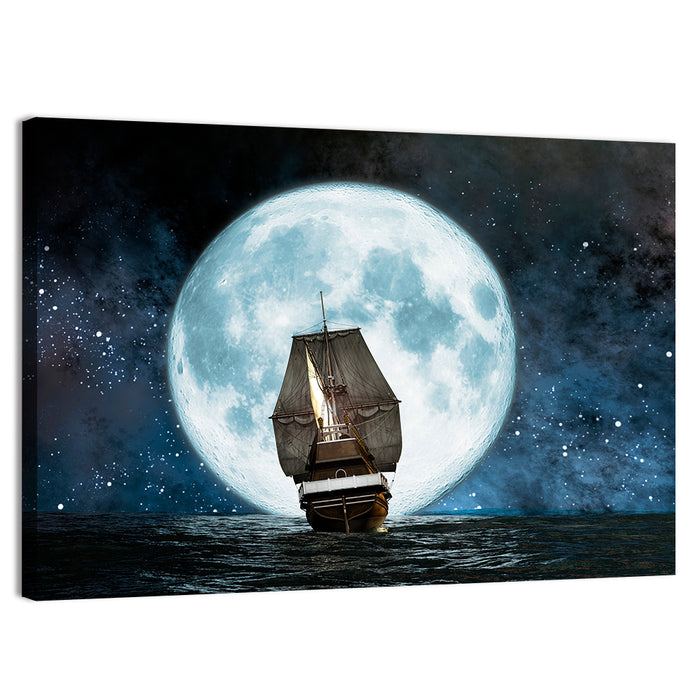 Moonlit Sailboat at Sea Wall Art as a canvas print