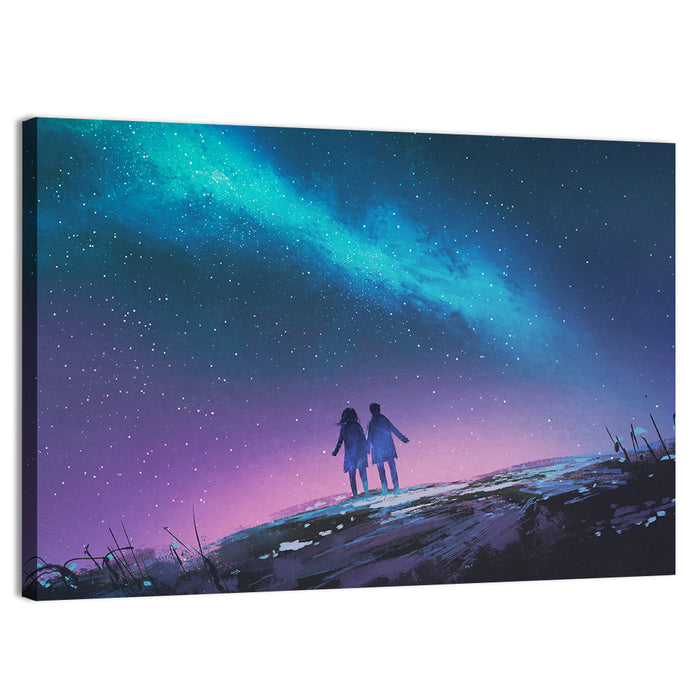 Milky Way Nightscape with Silhouetted Couple Wall Art as a canvas print