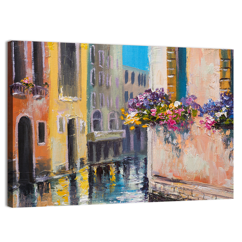 Venice Canal with Flower Boxes Wall Art, canvas print, landscape