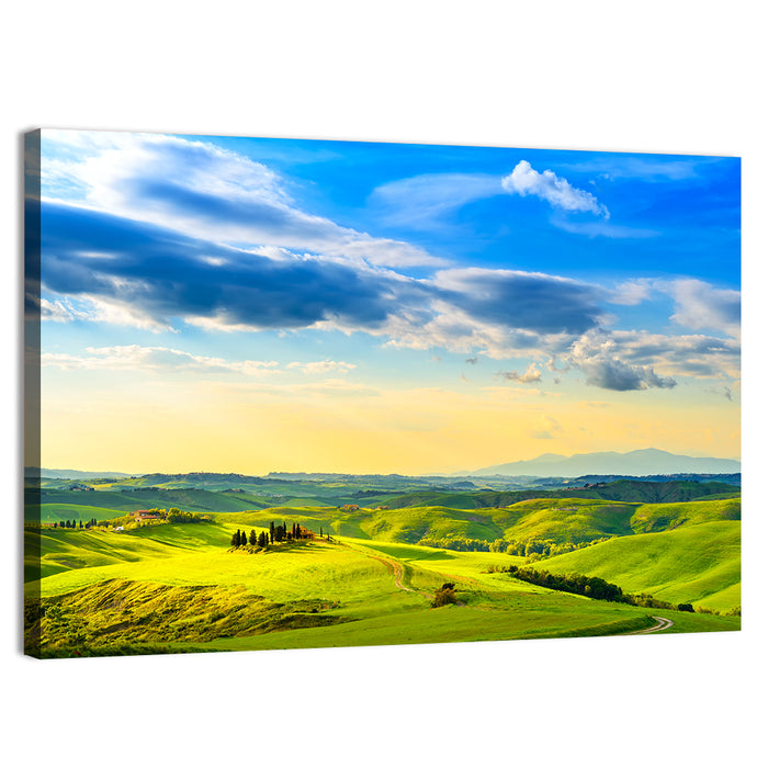 Cypress Farmhouse at Golden Hour Wall Art as a canvas print