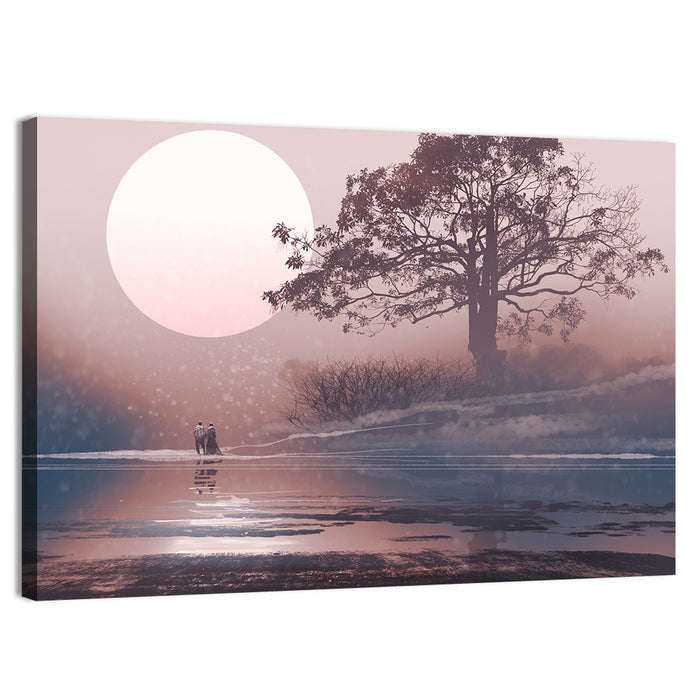 Couple Under Moon Wall Art as a canvas print