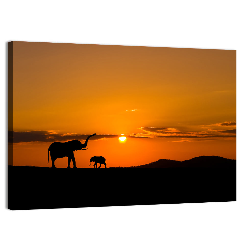 Savannah Elephant Silhouettes Wall Art, canvas print, landscape