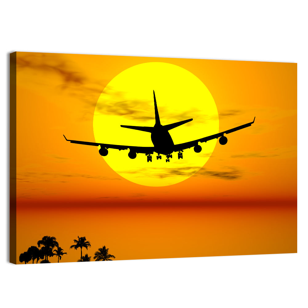 Airplane Silhouette at Sunset Wall Art, canvas print, landscape