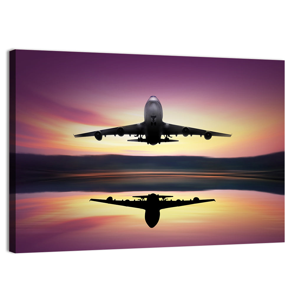 Jet Taking Off at Dawn Wall Art, canvas print, landscape