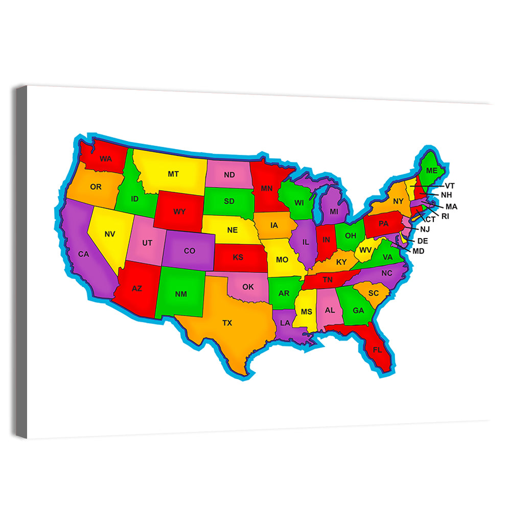 Bold United States Map Wall Art, canvas print, landscape