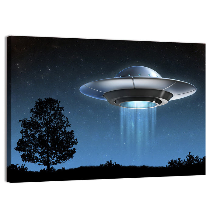 Ufo Over Silhouetted Grassland Wall Art as a canvas print