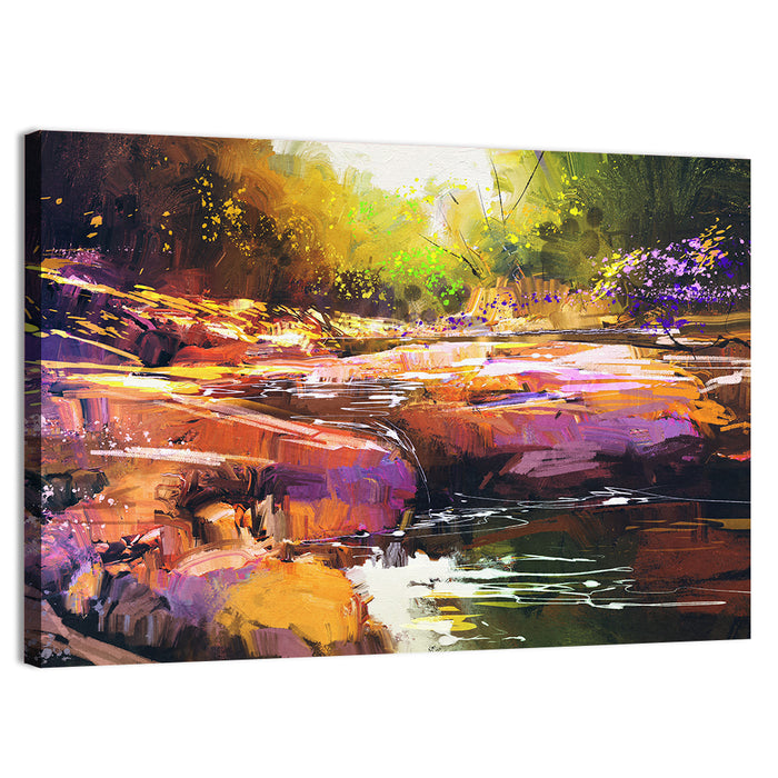 Autumn Stream with Textured Rocks Wall Art as a canvas print