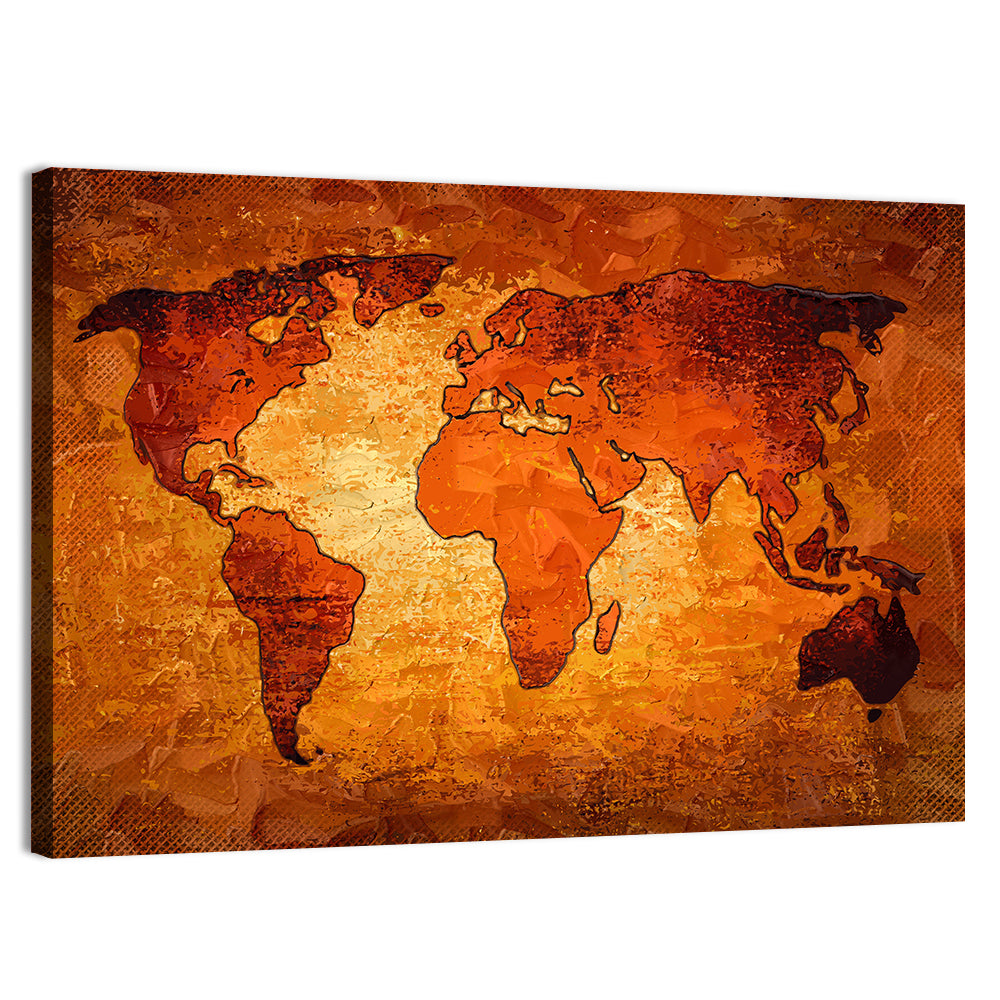 Glowing Orange World Map Wall Art, canvas print, landscape