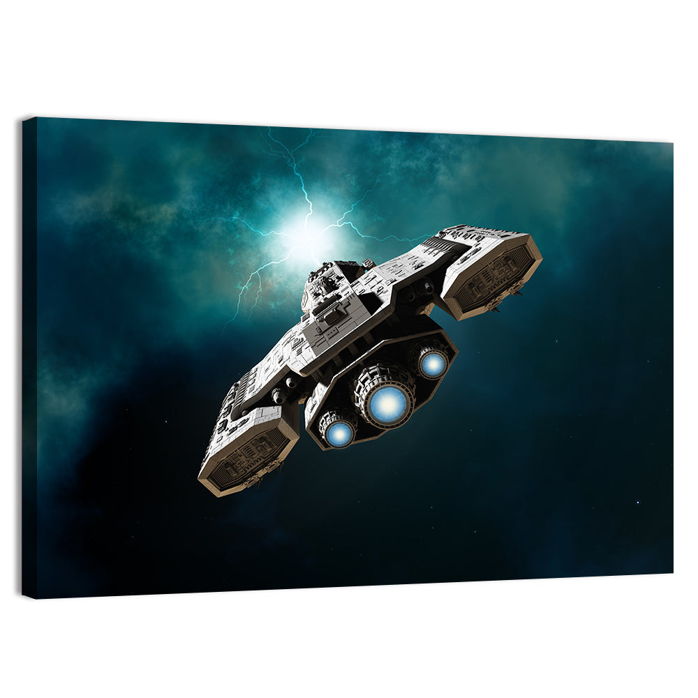 Low Angle Starship with Blue Thrusters Wall Art, canvas print, landscape