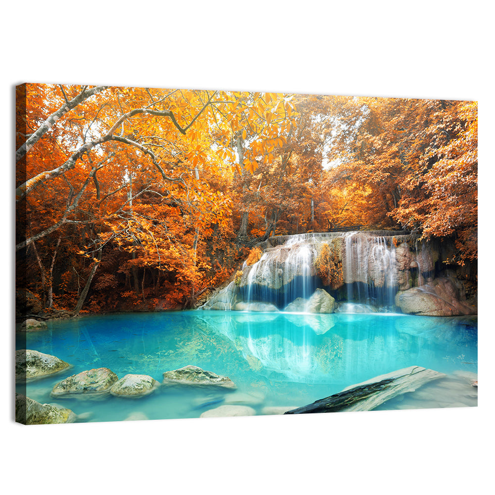 Erawan Waterfall Autumn Reflection Wall Art, canvas print, landscape