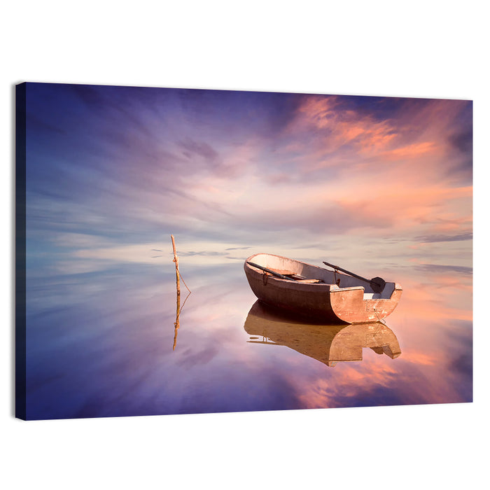 Lonely Boat at Sunset Wall Art as a canvas print