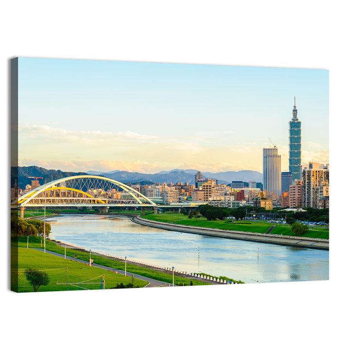 Taipei Skyline at Golden Hour Wall Art as a canvas print