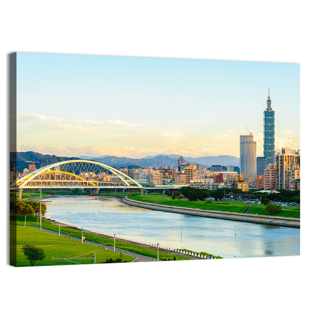 Taipei Skyline at Golden Hour Wall Art, canvas print, landscape
