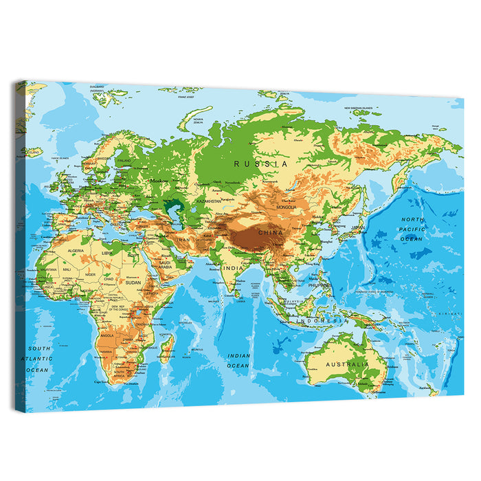 Physical World Map Wall Art as a canvas print