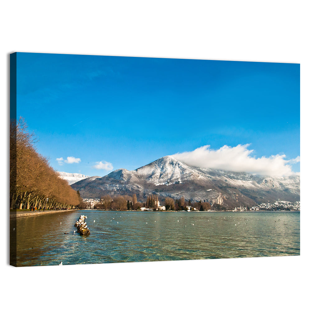 Lake Annecy Winter View Wall Art, canvas print, landscape