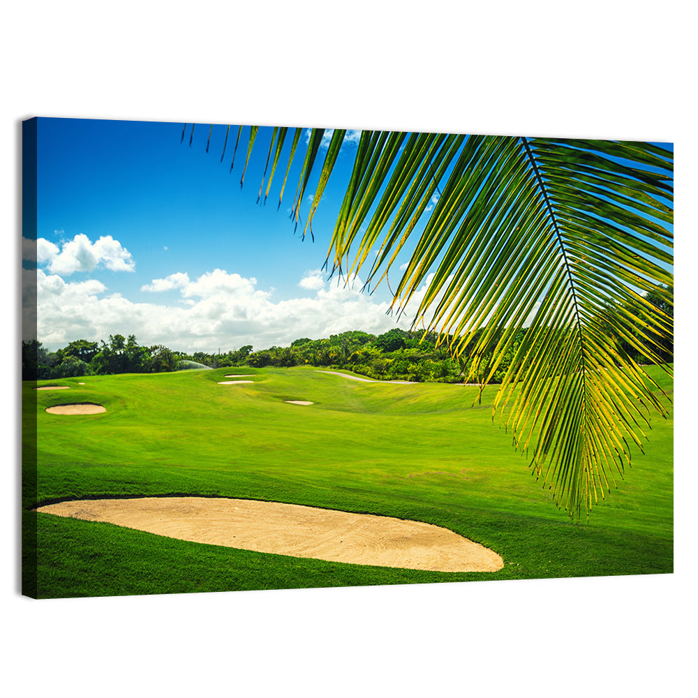 Palm Framed Golf Course Wall Art, canvas print, landscape