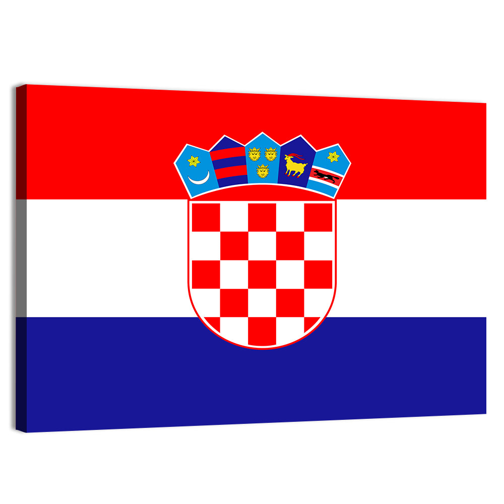 Croatian Flag with Coat of Arms Wall Art, canvas print, landscape