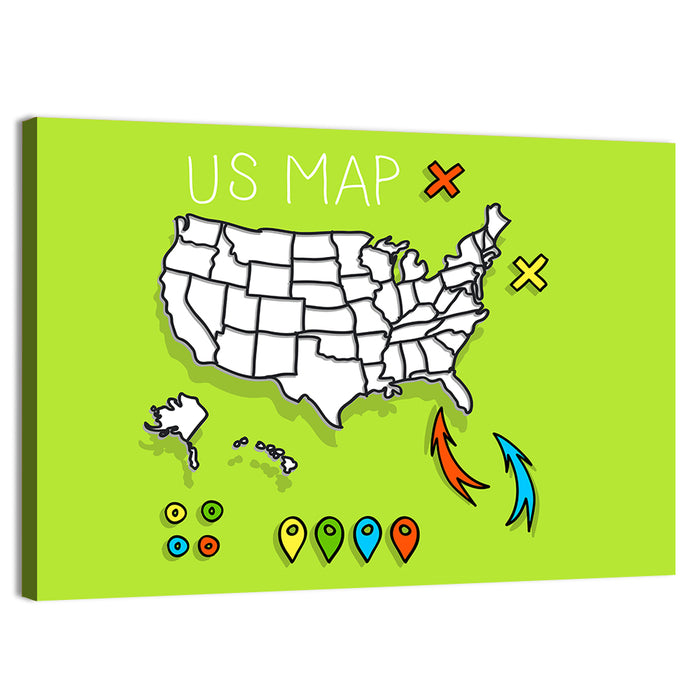 Hand Drawn US Map Wall Art as a canvas print