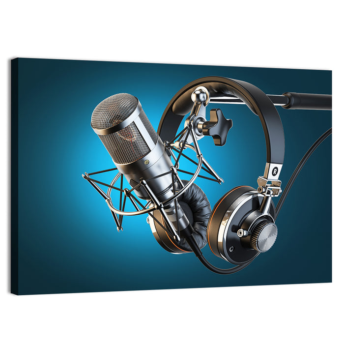 Condenser Microphone and Headphones Wall Art as a canvas print