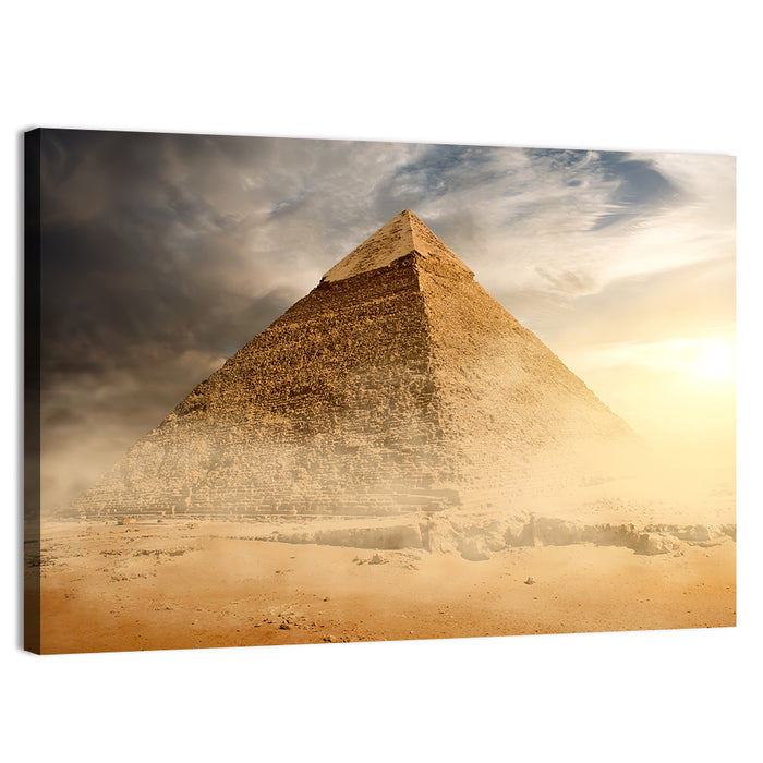 Great Pyramid in Desert Dust Wall Art as a canvas print