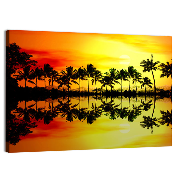 Tropical Palm Beach Sunset Wall Art as a canvas print