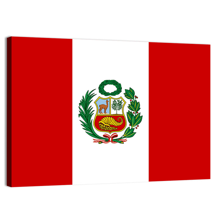 Peruvian Flag with Coat of Arms Wall Art as a canvas print