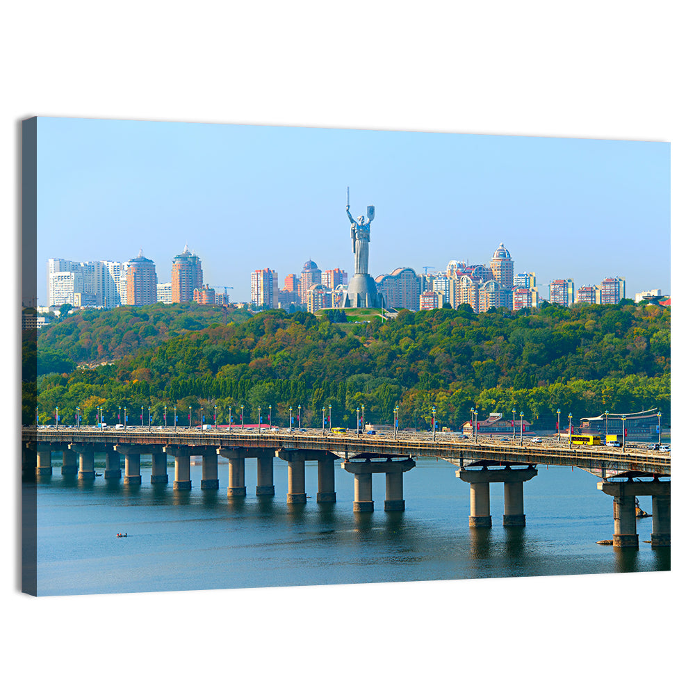 Paton Bridge with Mother Ukraine, Kyiv Wall Art, canvas print, landscape