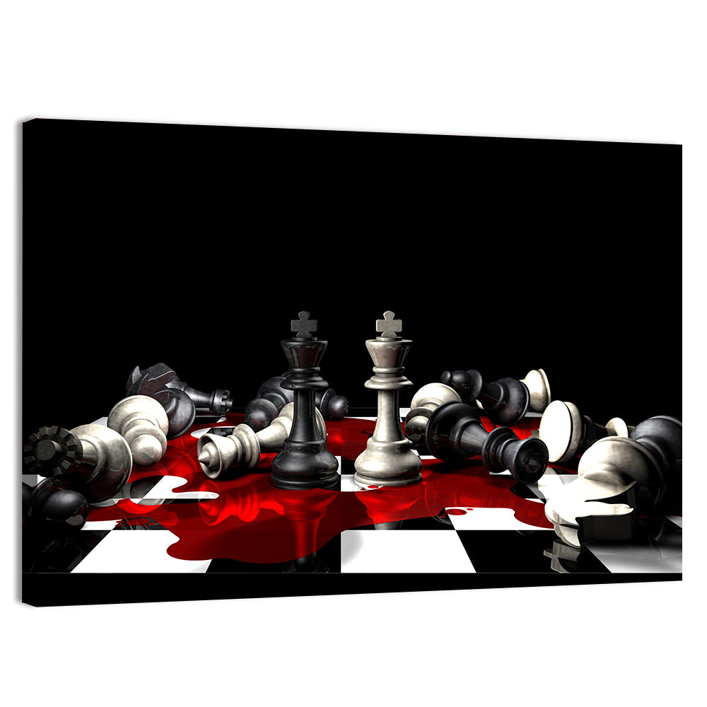 Two Kings on Black Chessboard Wall Art, canvas print, landscape
