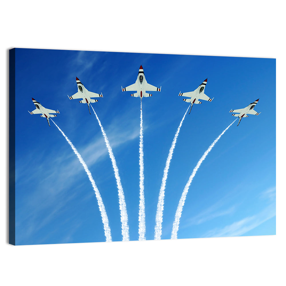 Five Fighter Jets Aerobatic Formation Wall Art, canvas print, landscape