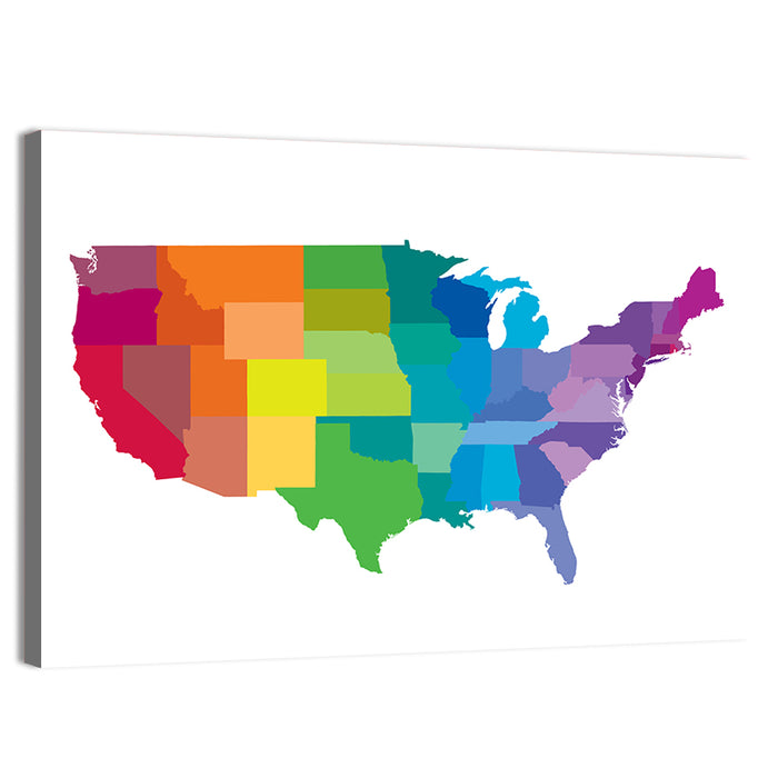Rainbow United States Map Wall Art as a canvas print