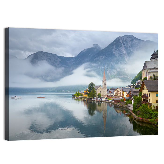 Hallstatt Lakeside Village Reflection Wall Art as a canvas print