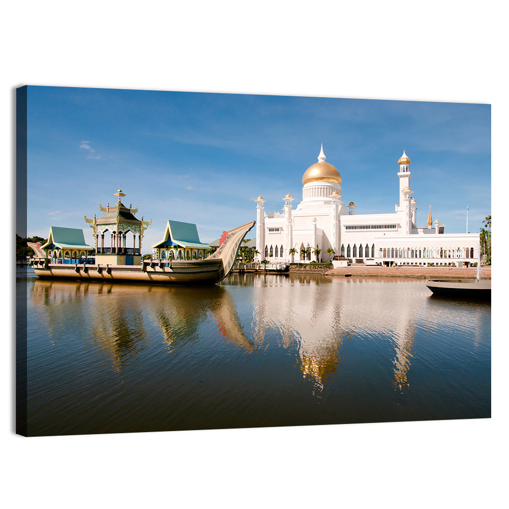 Sultan Omar Ali Saifuddien Mosque Reflection Wall Art, canvas print, landscape