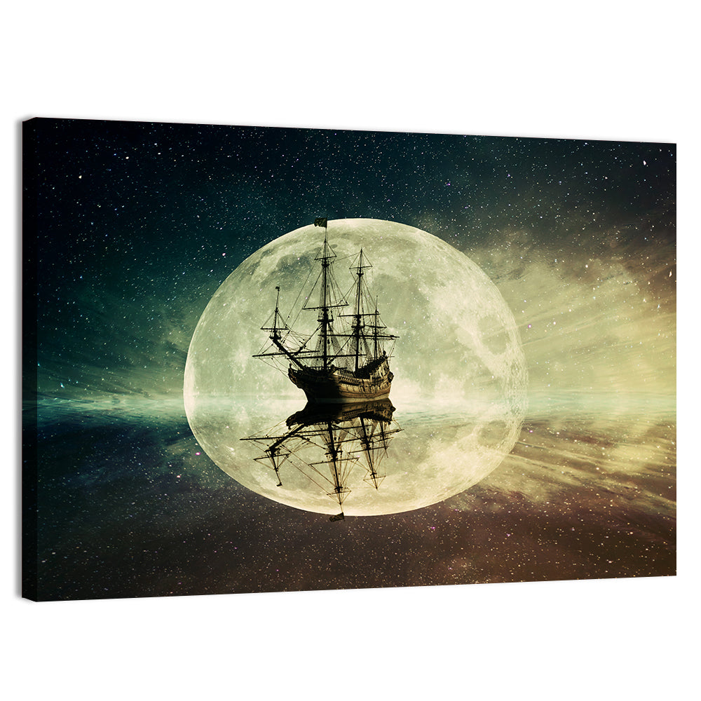 Moonlit Floating Ship Wall Art, canvas print, landscape