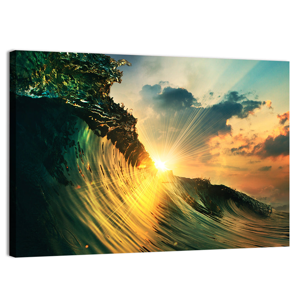Sunset Through a Curling Wave Wall Art, canvas print, landscape