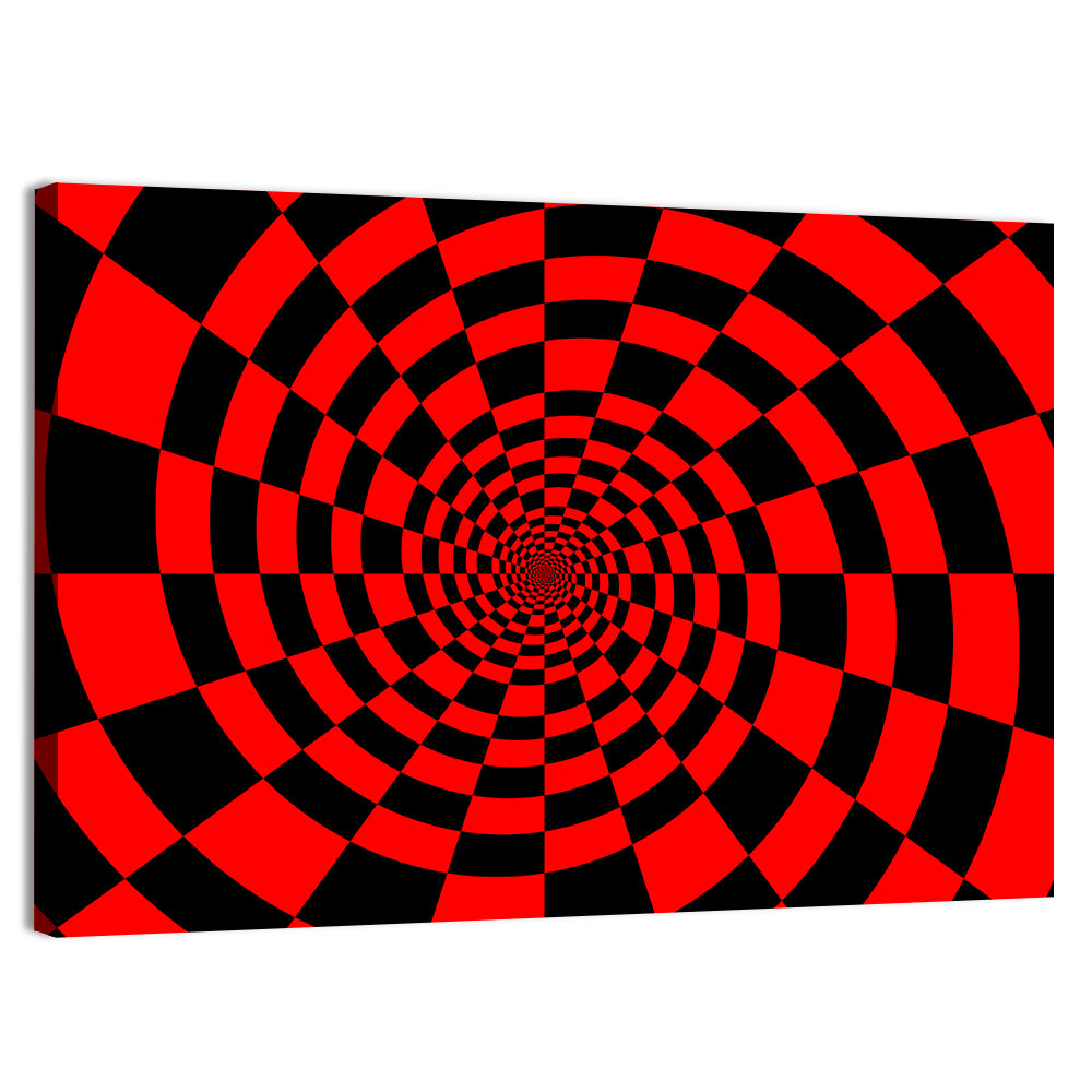 Red and Black Spiral Checkerboard Wall Art, canvas print, landscape