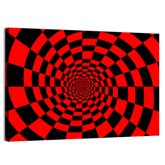 Red and Black Spiral Checkerboard Wall Art as a canvas print