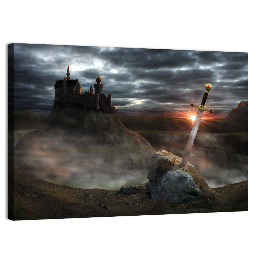 Camelot Castle with Excalibur Wall Art, canvas print, landscape