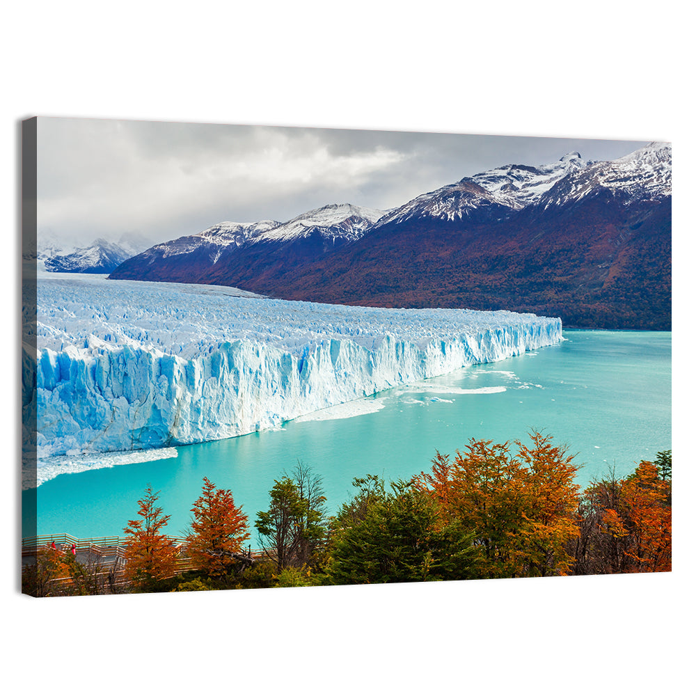 Perito Moreno Glacier with Autumn Foliage Wall Art, canvas print, landscape