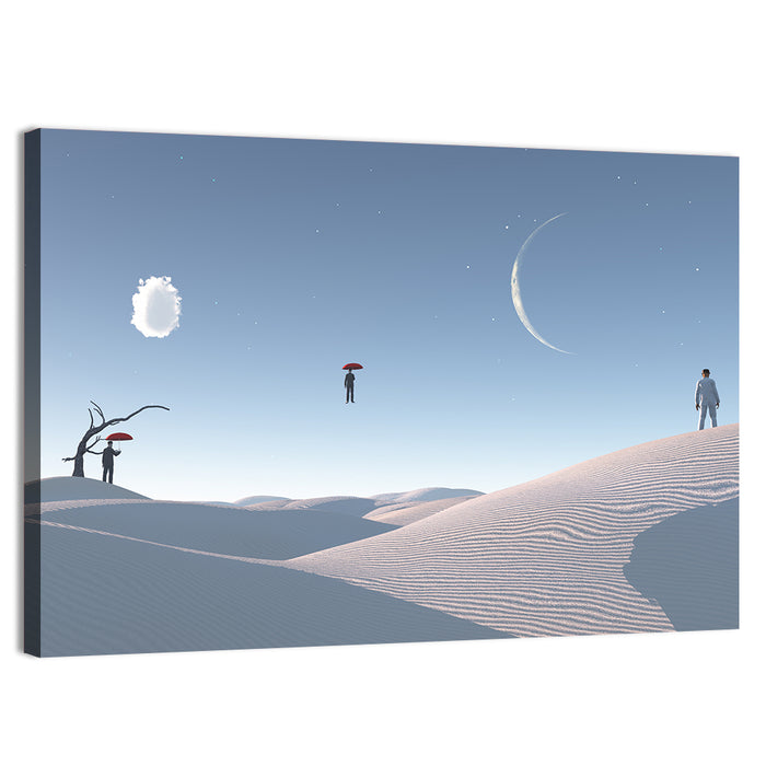 Red Umbrella in Surreal Desert Wall Art as a canvas print