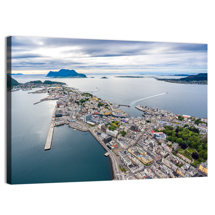 Aksla View Over Ålesund Harbor Wall Art as a canvas print