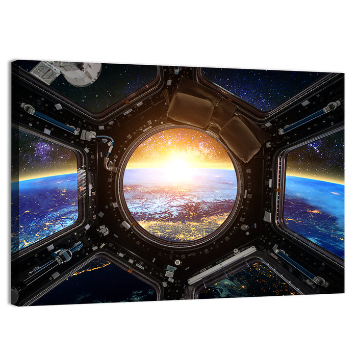 Earthrise Through Spacecraft Window Wall Art as a canvas print
