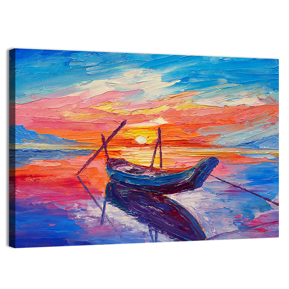 Fishing Boats at Sunset Wall Art, canvas print, landscape