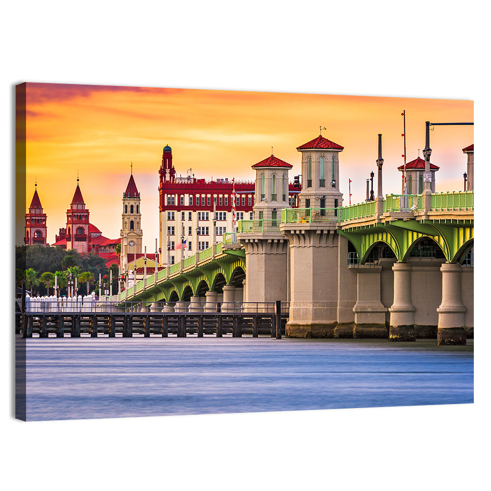 Saint Augustine Bridge of Lions at Dusk Wall Art, canvas print, landscape