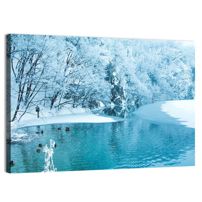 Frozen Lake in Plitvice Wall Art as a canvas print