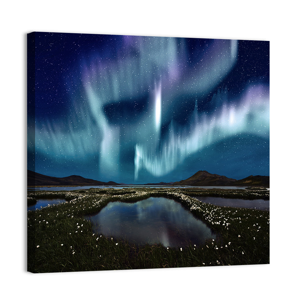 Icelandic Aurora Reflection Wall Art, canvas print, square