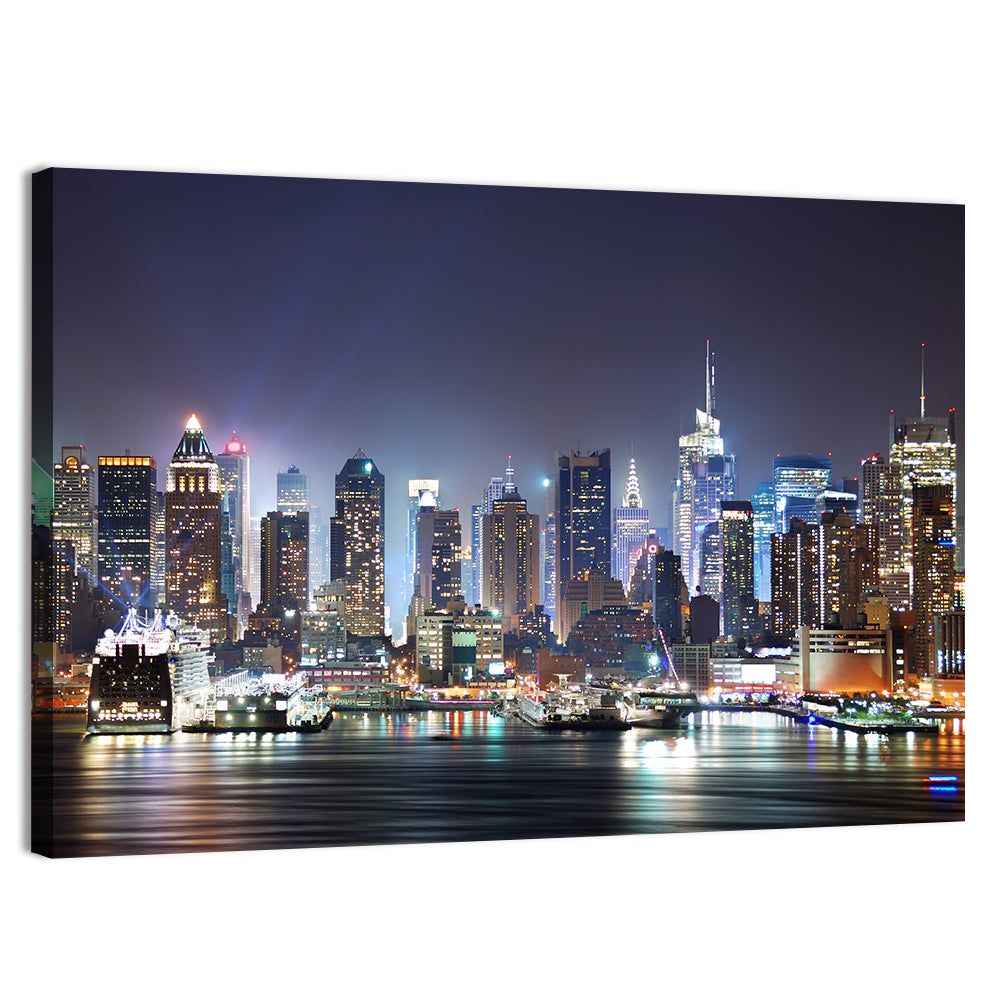 Manhattan Night Skyline Wall Art, canvas print, landscape