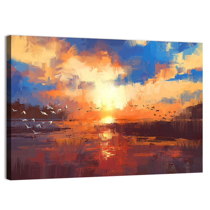 Golden Sunset Over Lake Wall Art as a canvas print